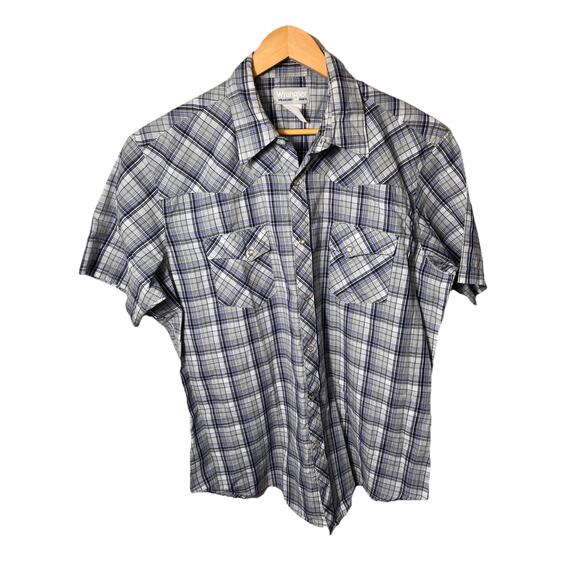 Wrangler Wrancher Shirt Mens L/XL Plaid Western Pearl‎ Snap Short Sleeve Cowboy - Picture 1 of 10